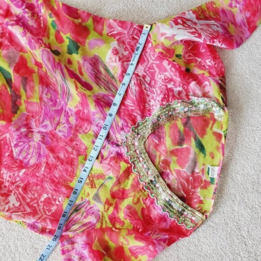 Vintage Sahiba Boho Beaded Abstract Floral Sheer Fairy Whimsical Swim Cover L - Picture 4 of 7